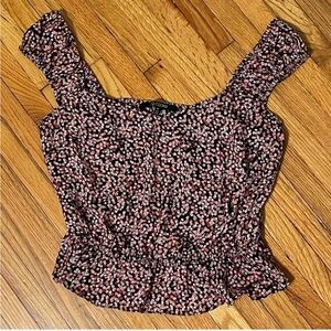 19 Cooper Floral Black and Pink Women's Crop Top